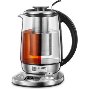 Electric Kettle with Variable Temperature Control - FOHERE Smart Glass Tea Kettle with 9 Presets - LCD Display - 2Hr Keep Warm - Removable Tea Infuser