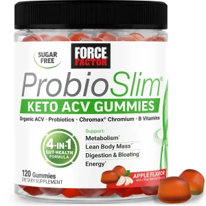 Force Factor ProbioSlim Keto ACV Gummies with Organic Apple Cider Vinegar & Probiotics for Bloating, Digestion & Metabolism, Apple, 120 Gummies
